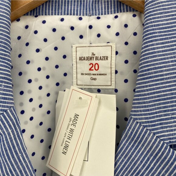 Gap Jacket Womens 20 Plus Academy Blazer Blue Mini Stripe Linen Blend Button NWT - Picture 5 of 11